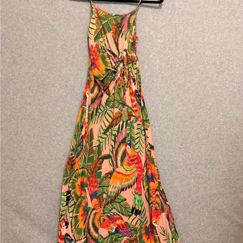 FARM Rio Macaw Print Cutout Midi Dress